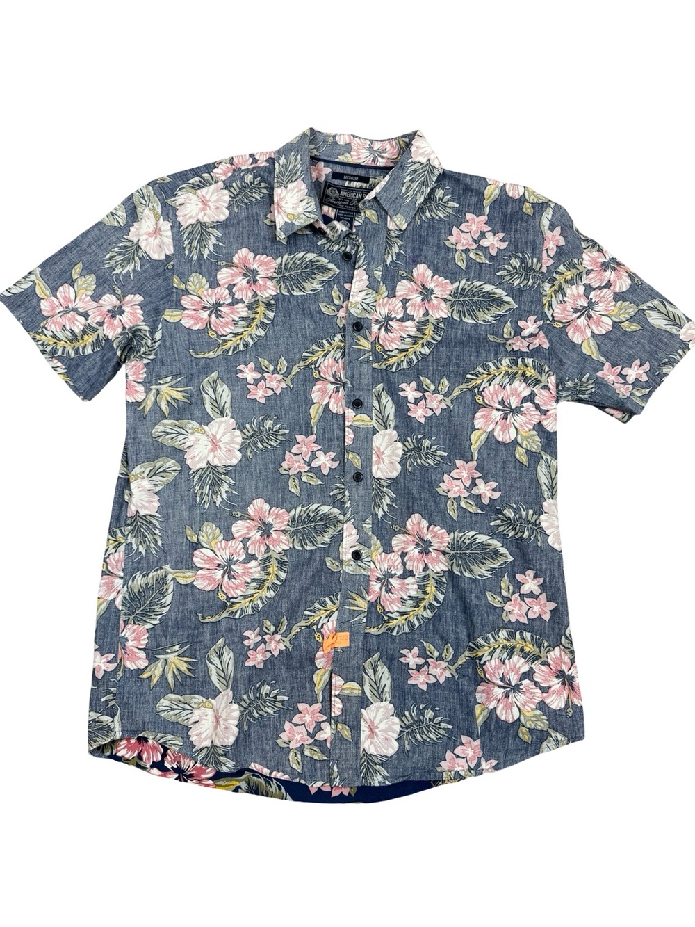 American Rag Hawaiian Tesott Men's Blue Floral Short-Sleeve Button-Down Shirt SZ